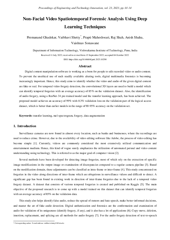 (PDF) Video and Audio Forgery Detection with Deep Learning