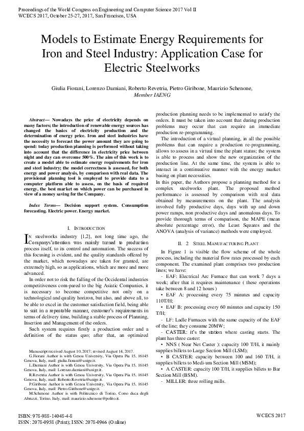 (PDF) Models to Estimate Energy Requirements for Iron and Steel ...