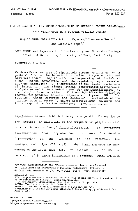 (PDF) A G→C change at the donor splice site of intron 1 causes ...