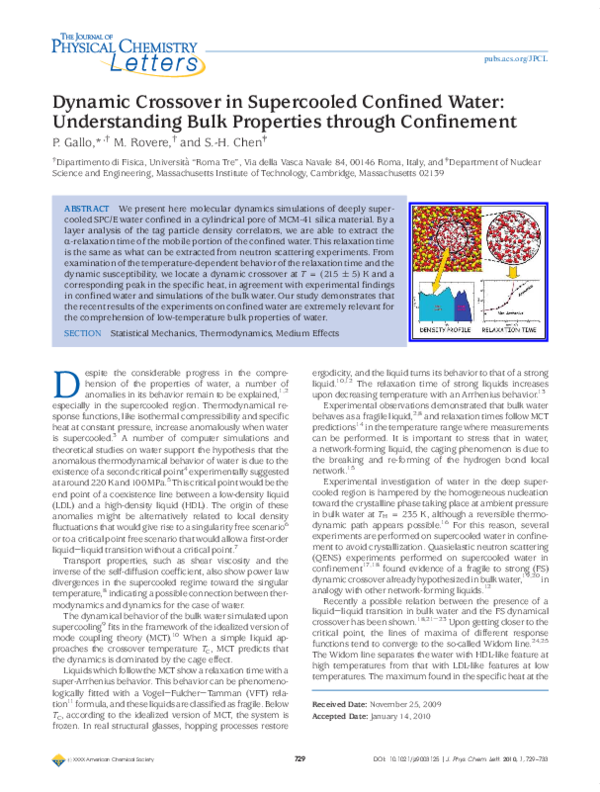 (PDF) Dynamic Crossover in Supercooled Confined Water: Understanding ...