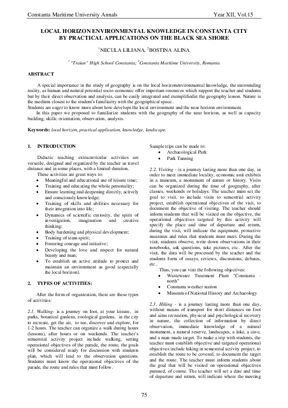 (PDF) Local Horizon Environmental Knowledge in Constanta City by ...