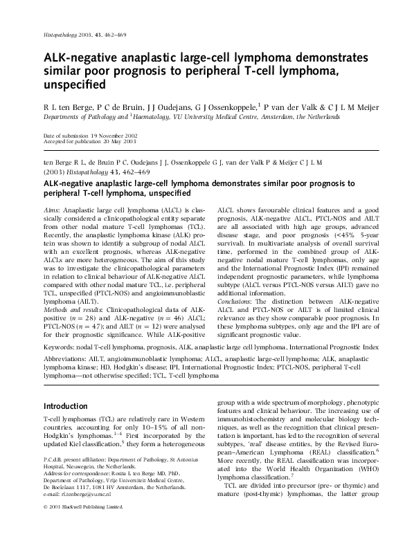 (PDF) ALK-negative anaplastic large-cell lymphoma demonstrates similar ...