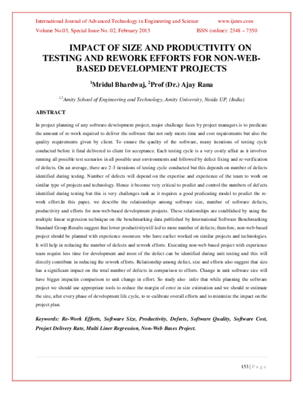 (PDF) Impact of Size and Productivity on Testing and Rework Efforts for ...
