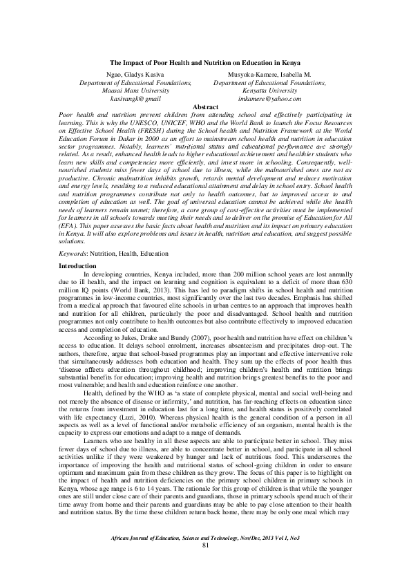 (PDF) The Impact of Poor Health and Nutrition on Edcuation in Kenya