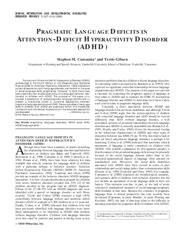 (PDF) Pragmatic language deficits in attention‐deficit hyperactivity ...