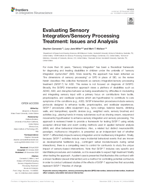 (PDF) Evaluating Sensory Integration/Sensory Processing Treatment ...