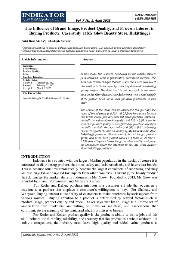 (DOC) The Influence of Brand Image, Product Quality, and Price on ...