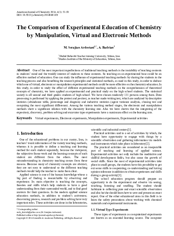 (PDF) Experiments on Virtual Manipulation in Chemistry Education