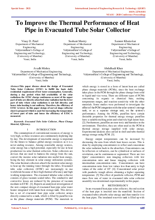 (PDF) To Improve the Thermal Performance of Heat Pipe in Evacuated Tube ...