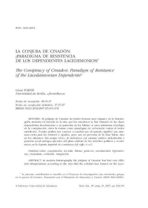 (PDF) La conjura de Cinadón¿ paradigma de resistencia de los