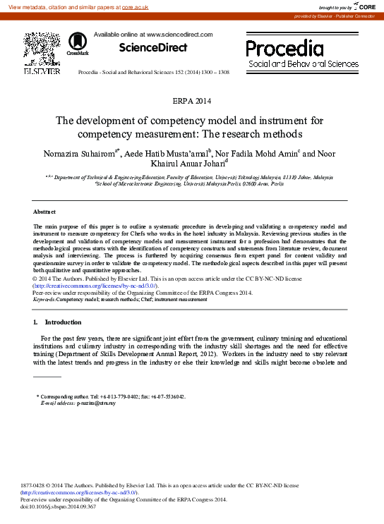 (PDF) The Development of Competency Model and Instrument for Competency ...