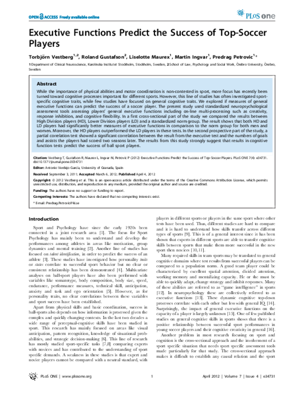 (PDF) Executive Functions Predict the Success of Top-Soccer Players