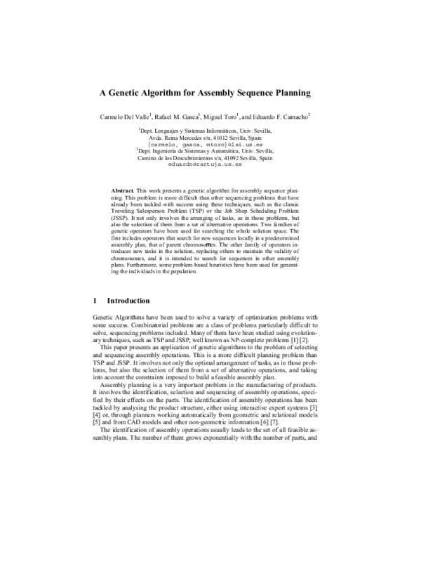 (PDF) A Genetic Algorithm for Assembly Sequence Planning | Miguel Toro ...