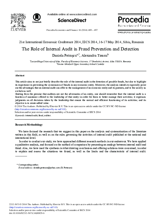 (PDF) The Role of Internal Audit in Fraud Prevention and Detection