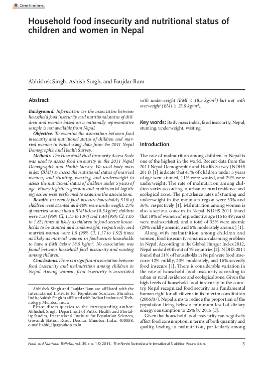 (PDF) Household food insecurity and nutritional status of children and ...