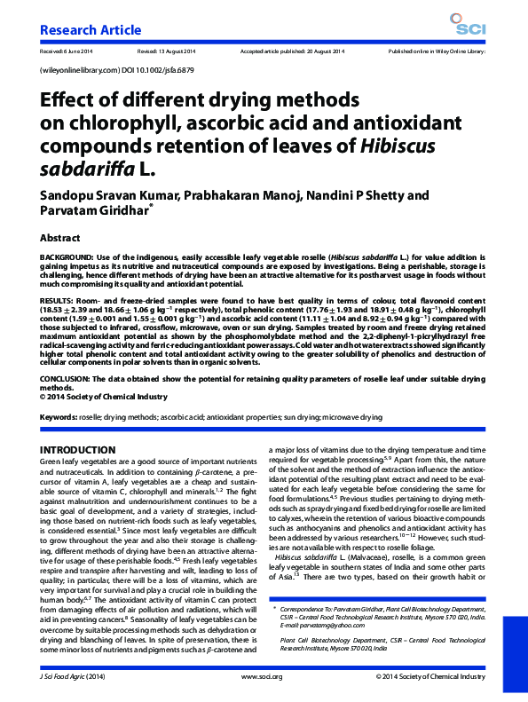 (PDF) Effect of different drying methods on chlorophyll, ascorbic acid ...