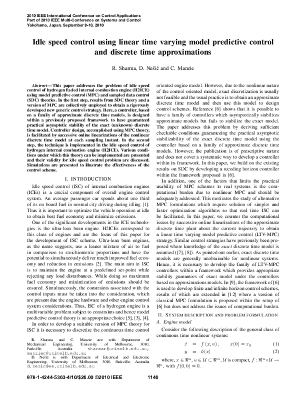 (PDF) Idle speed control using linear time varying model predictive ...