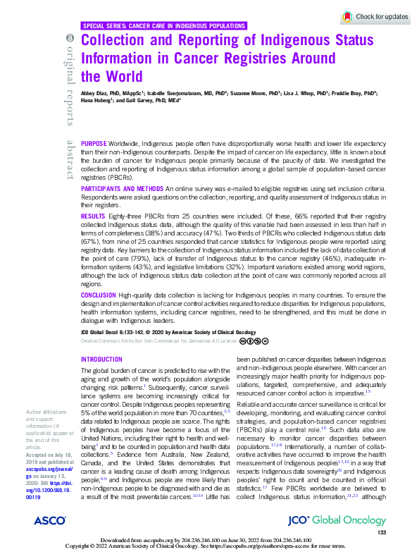 (PDF) Collection and Reporting of Indigenous Status Information in ...