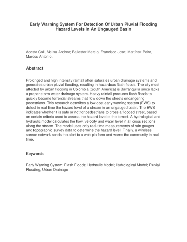 (PDF) Early warning system for detection of urban pluvial flooding ...
