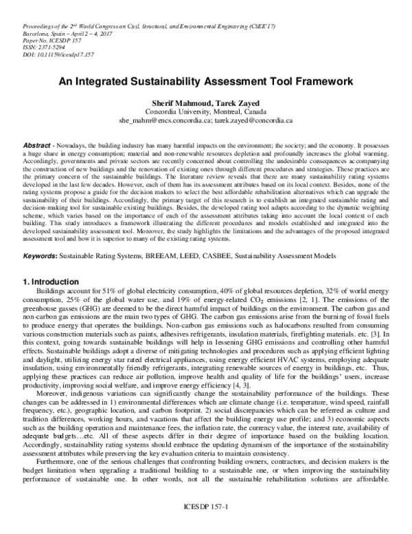 (PDF) An Integrated Sustainability Assessment Tool Framework