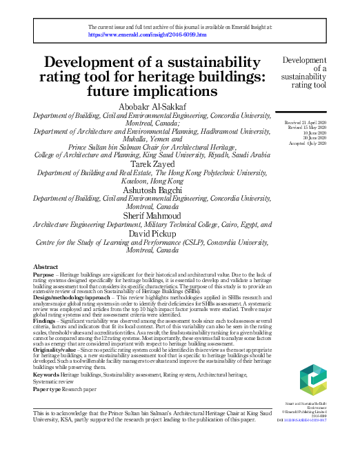 (PDF) Development of a sustainability rating tool for heritage ...