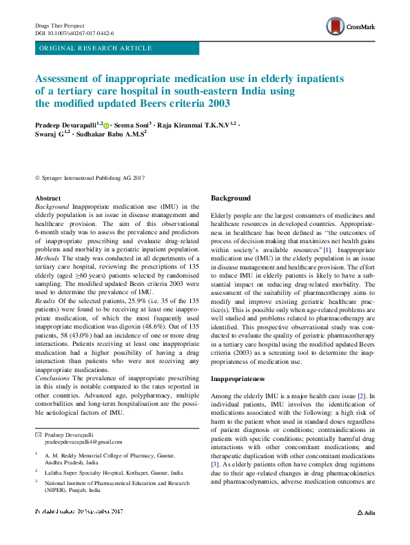 (PDF) Assessment of inappropriate medication use in elderly inpatients ...