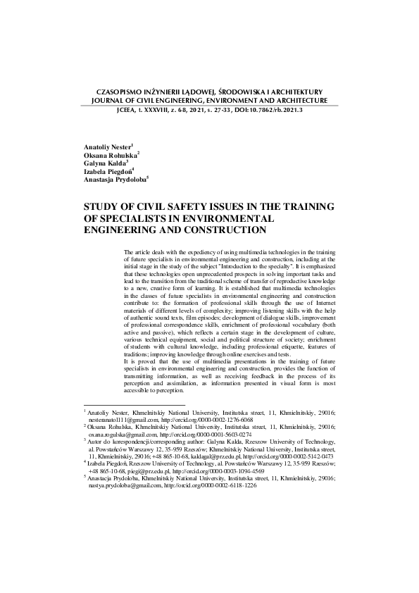 (PDF) Study of Civil Safety Issues in the Training of Specialists in ...