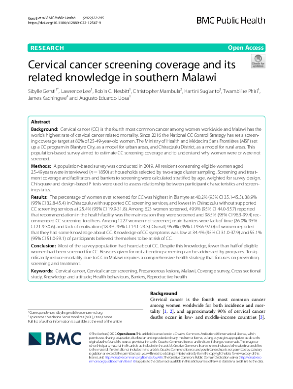 (PDF) Cervical cancer screening coverage and its related knowledge in ...