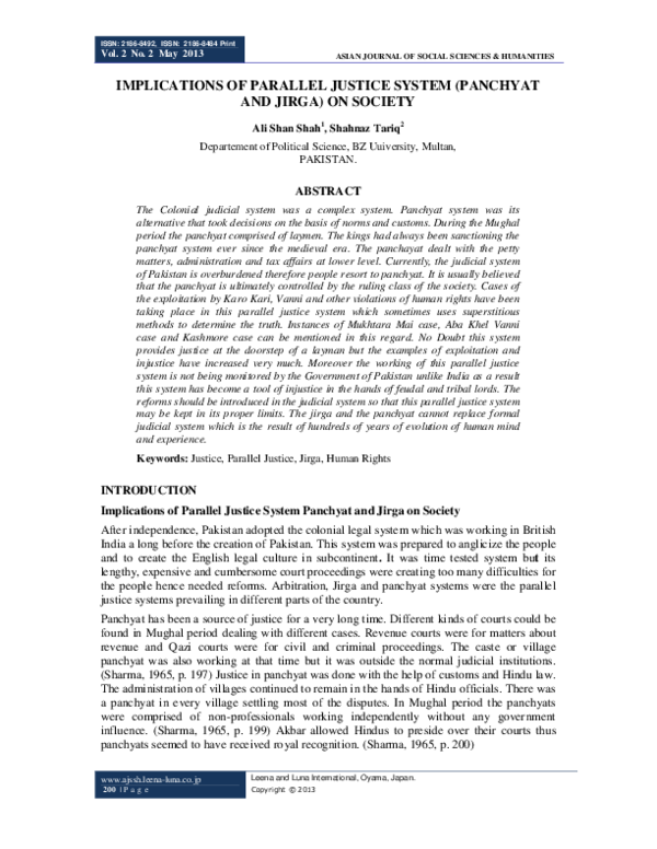 (PDF) Implications of Parallel Justice System (Panchyat and Jirga) on ...