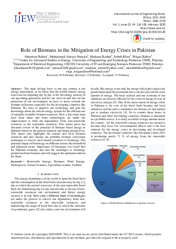 (PDF) Role of Biomass in the Mitigation of Energy Crises in Pakistan