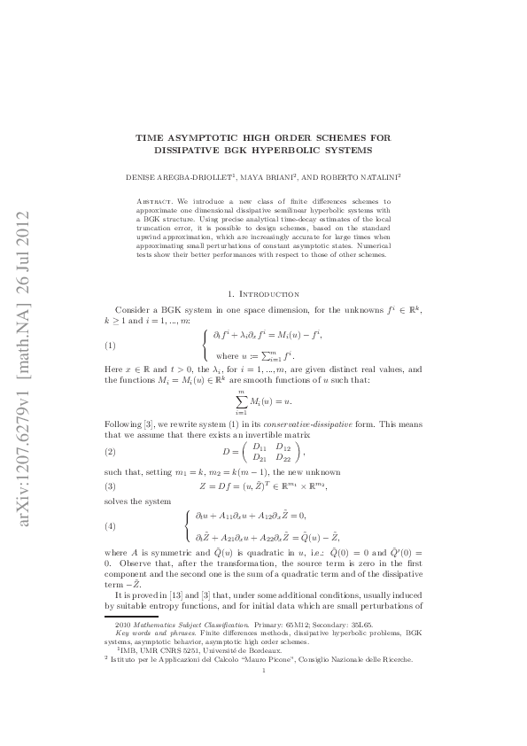 (PDF) Time asymptotic high order schemes for dissipative BGK hyperbolic ...