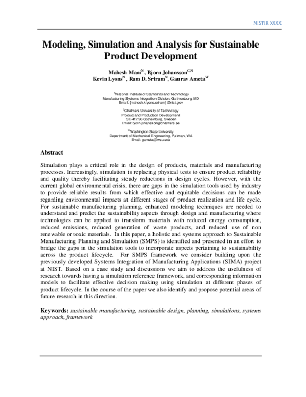 (PDF) Simulation and analysis for sustainable product development