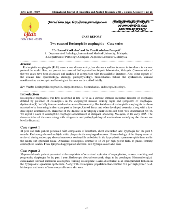 (PDF) Two cases of Eosinophilic esophagitis - Case series