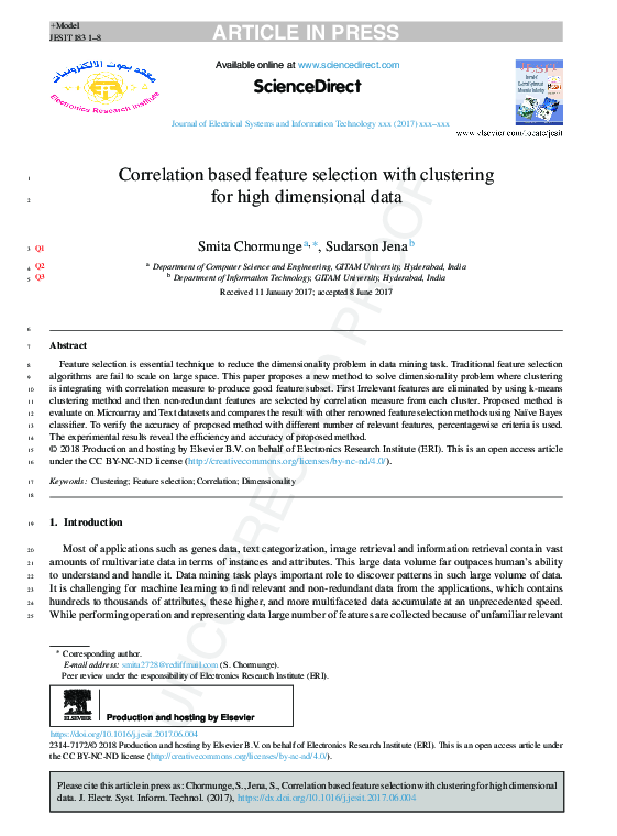 (PDF) Correlation based feature selection with clustering for high ...