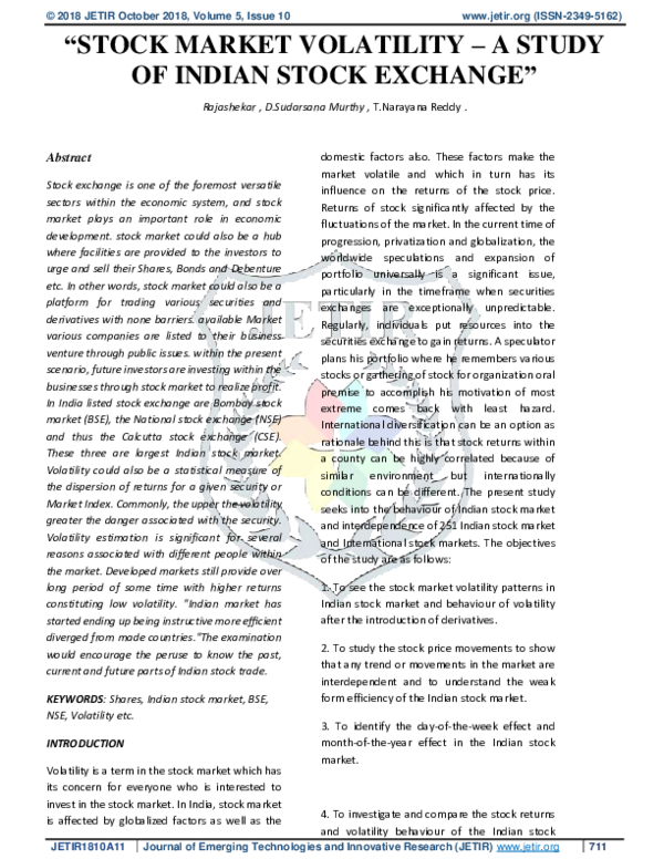 (PDF) “Stock Market Volatility – a Study of Indian Stock Exchange”
