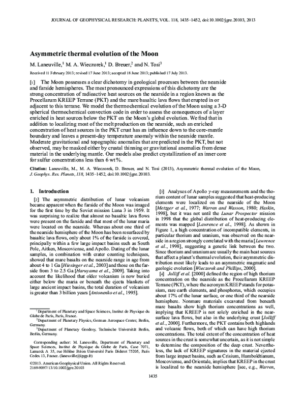 (PDF) Asymmetric thermal evolution of the Moon
