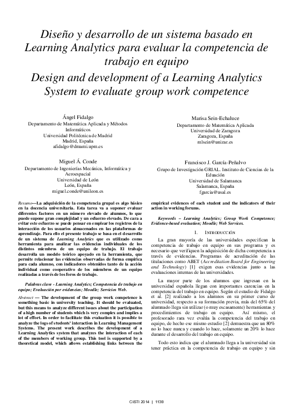(PDF) Design and development of a Learning Analytics system to evaluate ...