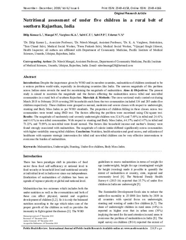 (PDF) Nutritional assessment of under five children in a rural belt of ...