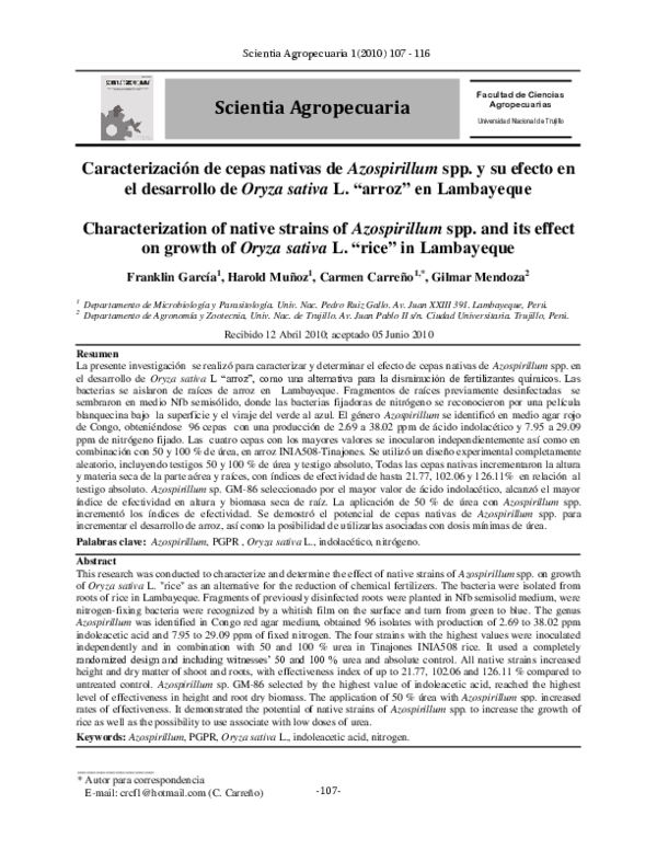 (PDF) Characterization of native strains of Azospirillum spp. and its ...