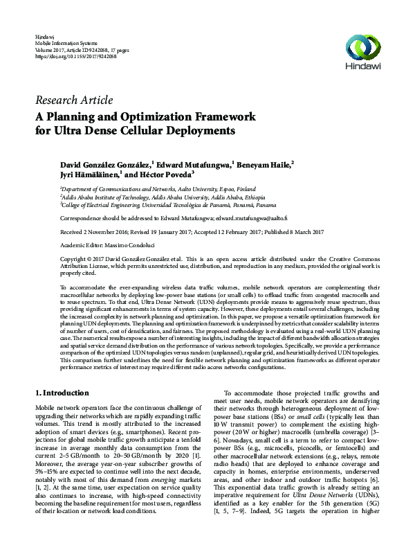 (PDF) A Planning and Optimization Framework for Ultra Dense Cellular ...