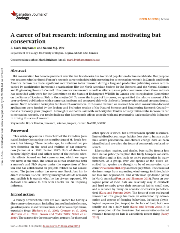 (PDF) A career of bat research: informing and motivating bat conservation