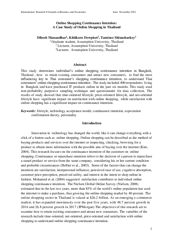 Pdf Online Shopping Continuance Intention A Case Study Of Online