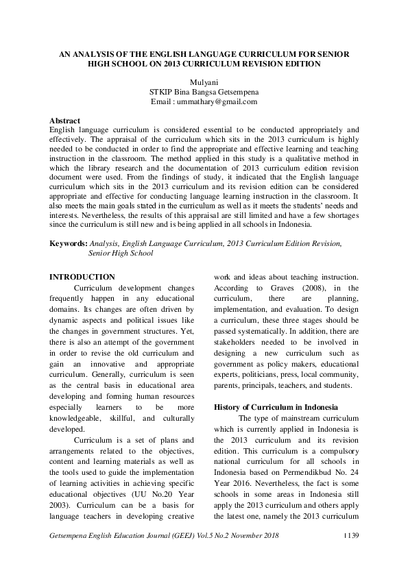 (PDF) An Analysis of the English Language Curriculum for Senior High ...