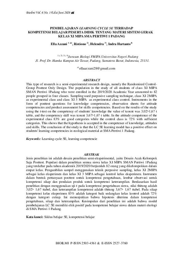 (PDF) Pengaruh Penerapan Model Pembelajaran Learning Cycle 5E Terhadap ...