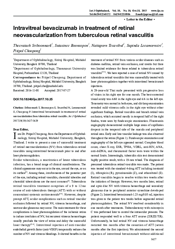 (PDF) Intravitreal bevacizumab in treatment of retinal ...