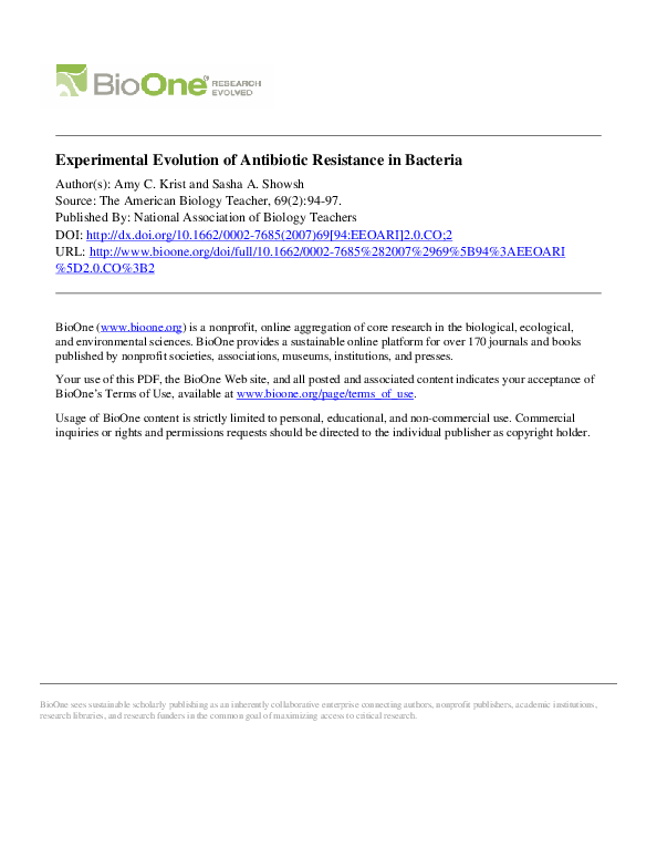 (PDF) Experimental Evolution of Antibiotic Resistance in Bacteria