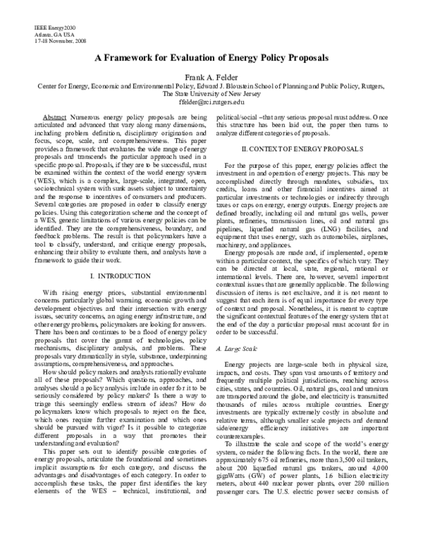 (PDF) A Framework for Evaluation of Energy Policy Proposals