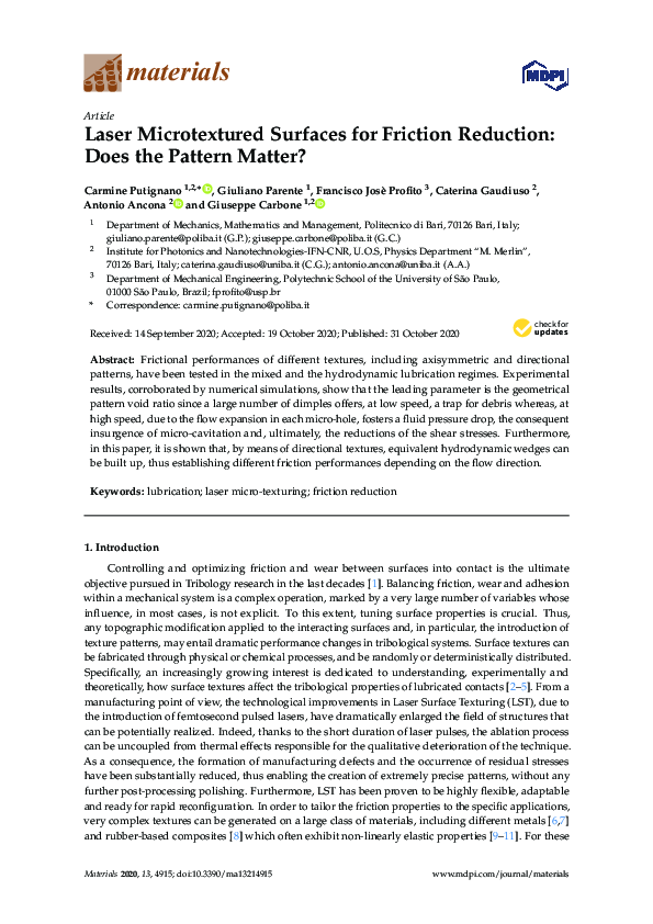 (PDF) Laser Microtextured Surfaces for Friction Reduction: Does the ...