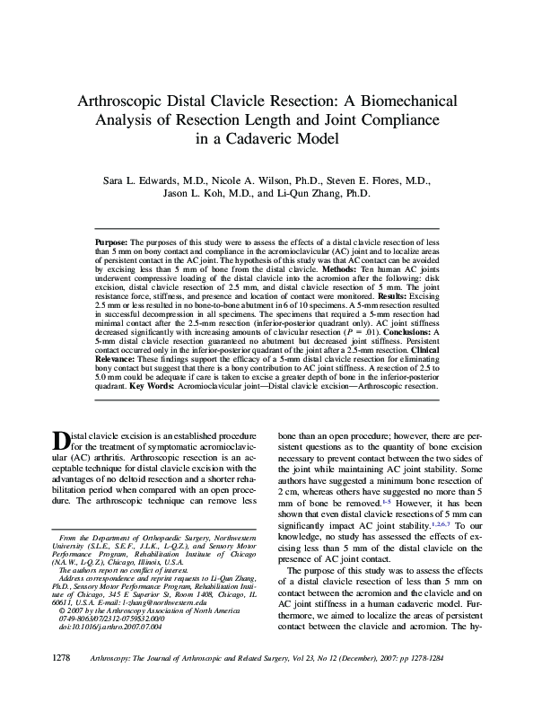 (PDF) Arthroscopic Distal Clavicle Resection: A Biomechanical Analysis ...