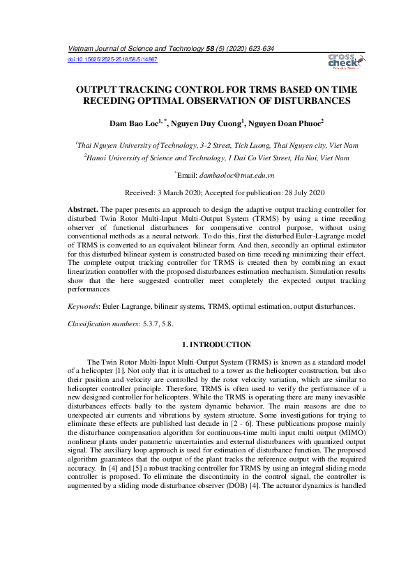 (PDF) Output tracking control for TRMS based on time receding optimal ...